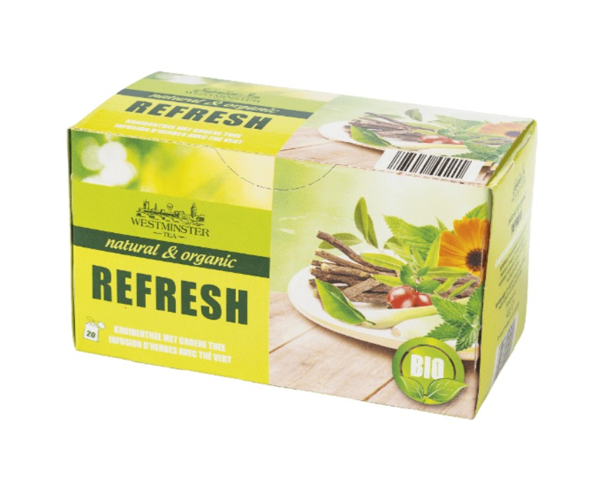 Thé bio : infusion d'herbes avec thé vert