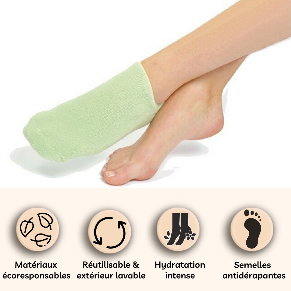 Chaussettes Vertes SPA Hydratantes - Gel aux Huiles de Jojoba et d’Olive, Vitamine E et Lavande - Contre les Pieds Secs et Craquelés, Redonne Douceur et Souplesse aux Pieds