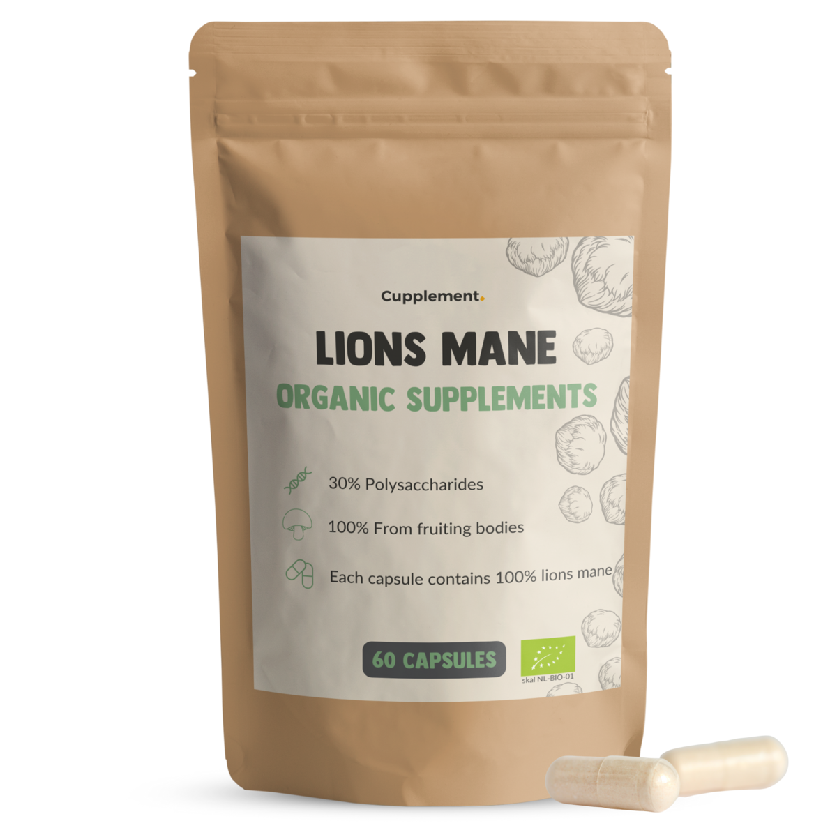 Lions Mane Capsules 60 pièces | Biologique | Livraison gratuite | La plus haute qualité 450 mg par capsule